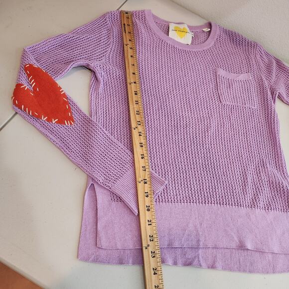 Kerri Rosenthal Purple Knit Heart Elbow Patch Women's Sweater XS Cashmere Blend - Picture 14 of 15